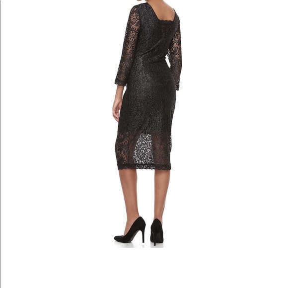 New Candie's Juniors' Black and Silver Foil Lace Special Occasion Column Dress - Picture 8 of 13